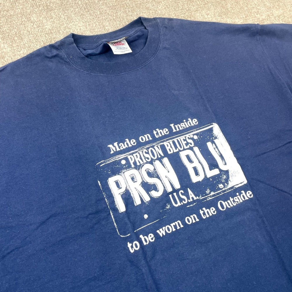 Prison Blues By Jerzees T Shirt Mens 2X Made On The Inside To Be Worn On Outside